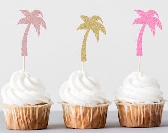 Palm Tree Cupcake Toppers, Tropical Bridal Shower, Birthday Party Decorations