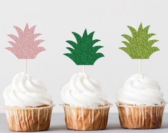 Pineapple Top Cupcake Toppers, Tropical Bridal Shower, Birthday Party Decorations