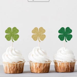 Shamrock Cupcake Toppers, St Patricks Day Decorations, 1st Birthday Party, Four Leaf Clover