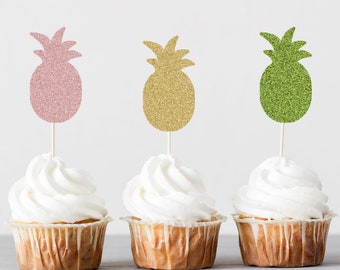 Pineapple Cupcake Toppers, Tropical Bridal Shower, Birthday Party Decorations