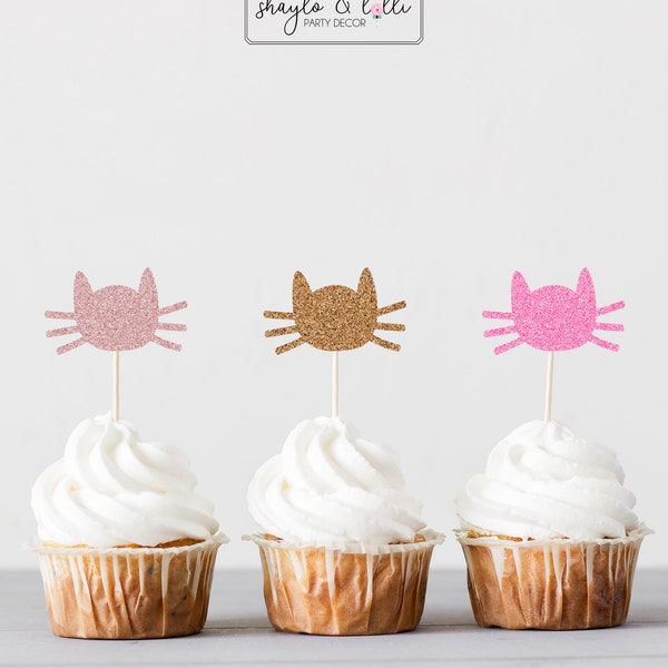 Cat Cupcake Toppers, 1st Birthday Party Decorations, Cat Theme Party