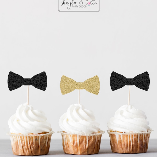 Bow Tie Cupcake Toppers, Little Man Baby Shower, Boy Birthday Party