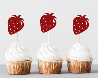 Strawberry Cupcake Toppers, Birthday Party Decorations