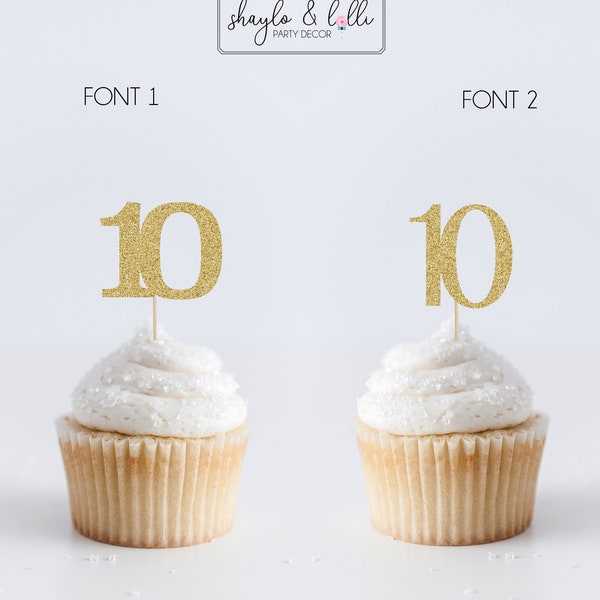 10 Cupcake Topper, 10th Birthday Party, Anniversary Decorations, Ten