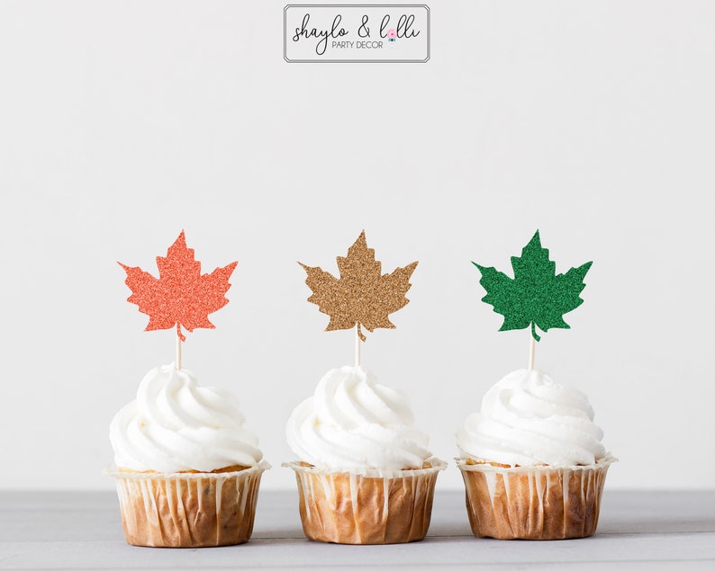 Maple Leaf Cupcake Toppers Fall Birthday Party Decorations Etsy