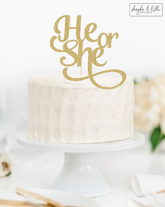 He Or She Cake Topper Gender Reveal Party Baby Shower Etsy Ireland