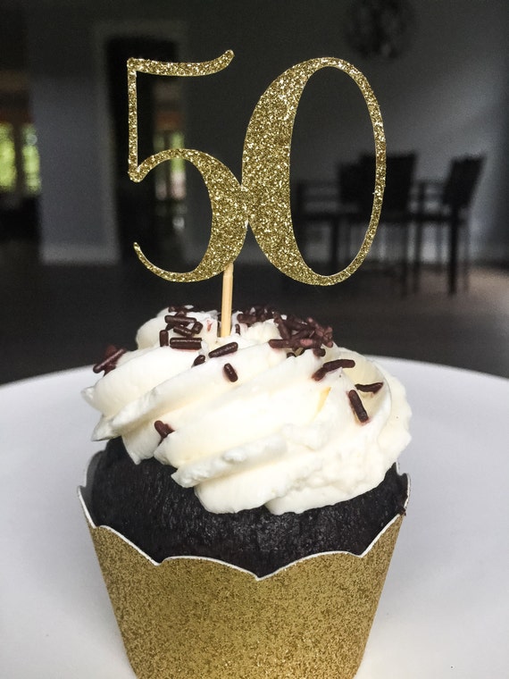 gold glitter 50th cupcake