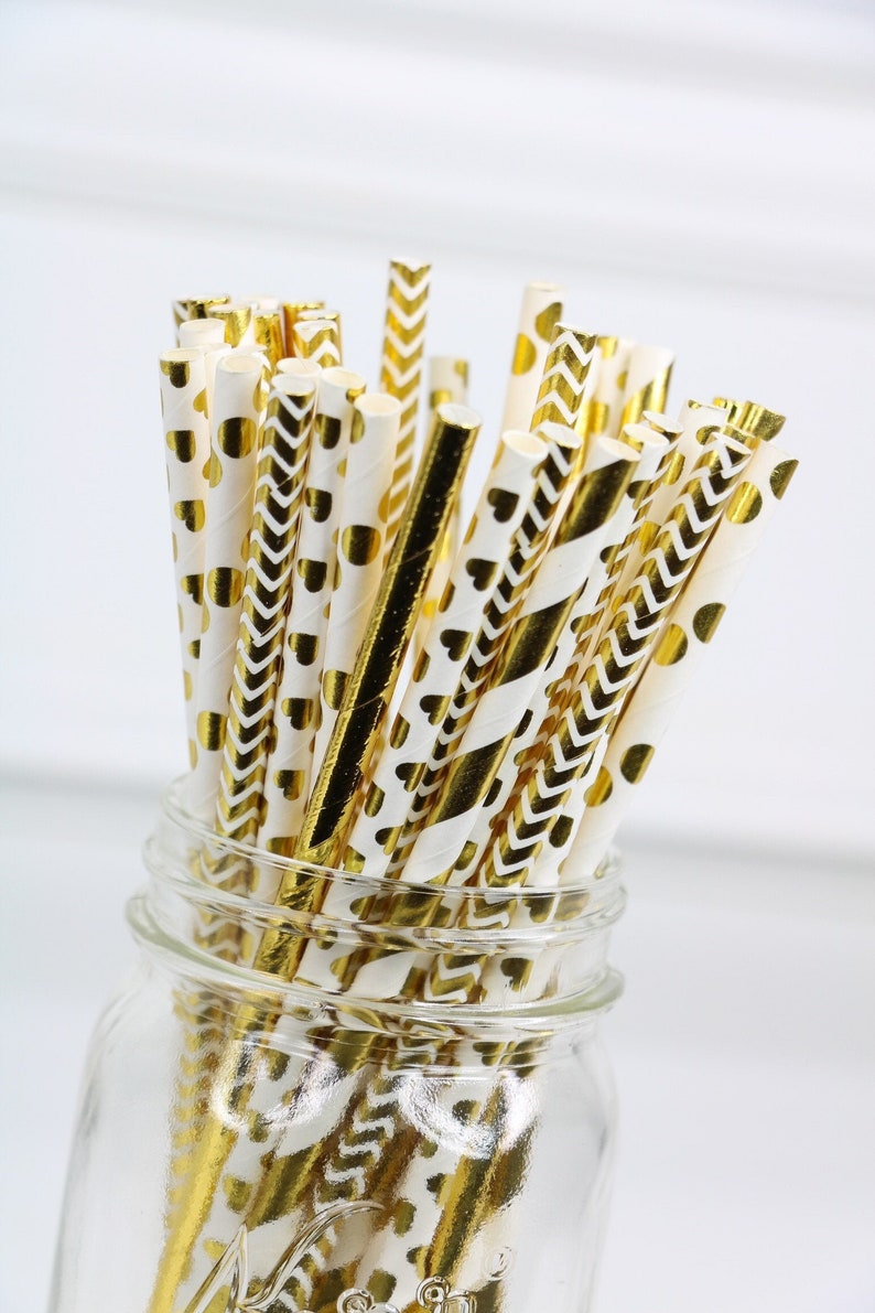 Gold Paper Straws, Birthday Party Decorations image 1