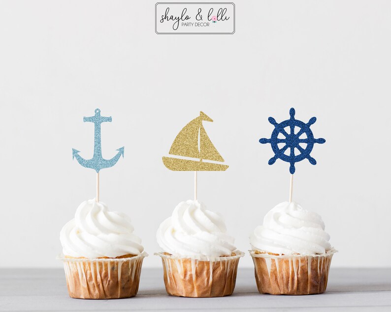 Nautical Cupcake Toppers Sailing Birthday Party Nautical Etsy