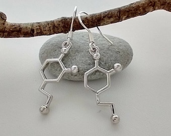 Dopamine Molecule Earrings, Silver Molecule Earrings