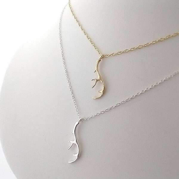 Delicate Antler Necklace, Available in Silver & Gold, Nature Necklace