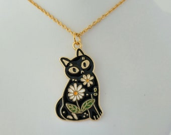 Floral Cat Necklace, Gold Cat Necklace