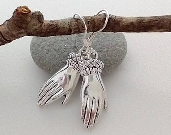 Whimsical Hands Earrings, Quirky Hand Earrings, Minimalist Silver Earrings