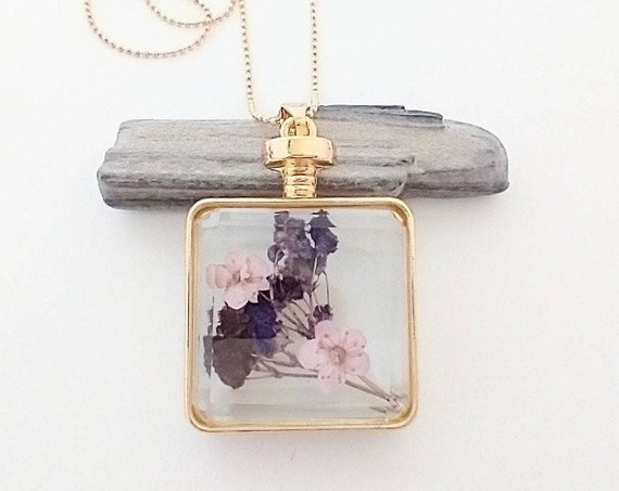 Gold Pressed Flower Necklace, Price Reflects MSRP, PFN-SQUARE-G