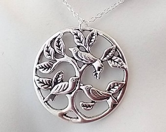 Silver Bird Necklace,  Love Birds Necklace,  Little Birds Necklace, Gift For Mom