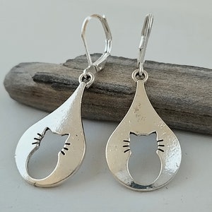 Silver Cat Earrings, Cute Cat Earrings, Animal Earrings image 1