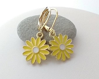 Summer Flower Earrings, Gold Flower Earrings, Green Flower Earrings, Yellow Flower Earrings, Set Available