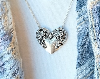 Vintage Silver Heart Necklace, Spoon Necklace, Lovers Necklace