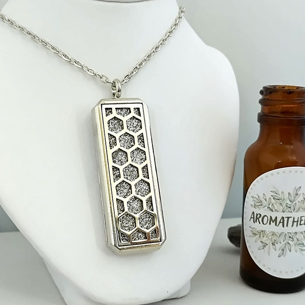 Honeycomb Locket, Aromatherapy Locket, Abstract Necklace, Anxiety Necklace