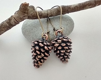 Bronze Pine Cone Earrings, Nature Earrings
