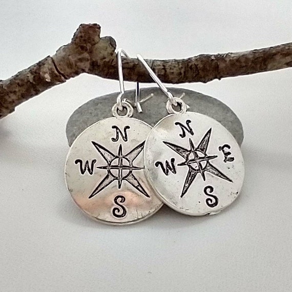 Silver Compass Earrings,  List Prices Reflect MSRP, ME-LGCOMP