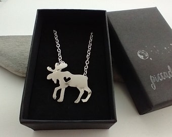 Silver Moose Necklace, Maine Necklace, Nature Necklace