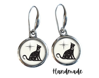 Handmade Cat Earrings, Silver Cat Earrings, Cat Gift, Mother's Day Gift, Mother Daughter