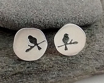 Bird Silhouette Earrings, Silver Bird Studs, Gold Bird Studs