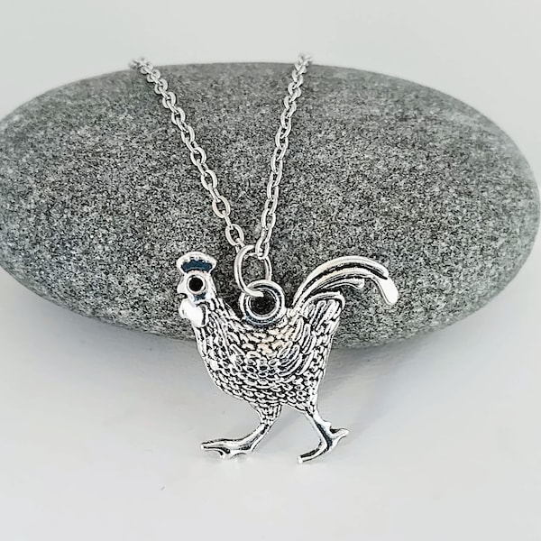 Quirky Chicken Necklace, Silver Necklace, Rooster Necklace