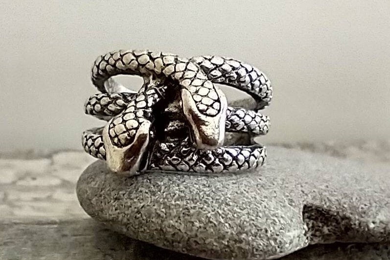 Double Snake Head Ring Silver Snake Ring Snake Statement Etsy