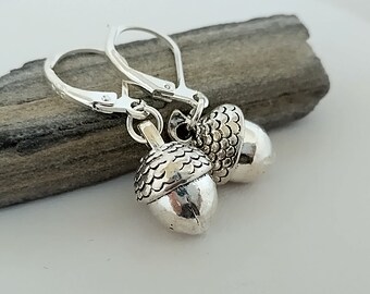 Silver Acorn Earrings, Nature Earrings