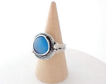 Hammered Silver Ring, Blue Ring, Statement Ring
