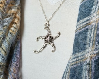 Starfish Necklace, Nautical Necklace, Silver Starfish Necklace, Beach Necklace