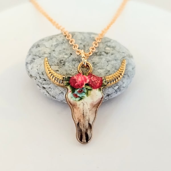 Cow Skull Necklace, Gold Cow Skull Necklace, Multiple Colors Available