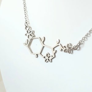 Floral Serotonin Necklace, Serotonin Molecule Necklace, Available in Silver or Gold