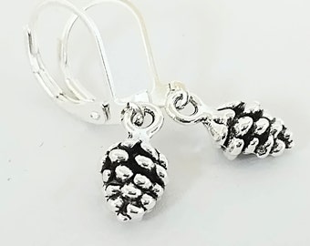 Silver Pine Cone Earrings, Nature Earrings