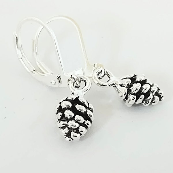 Silver Pine Cone Earrings, Nature Earrings