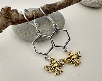 Silver Minimalist Bee Earrings, Cute Little Bee Earrings