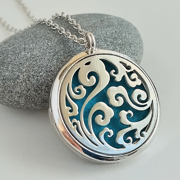 Abstract Wave Locket, Aromatherapy Locket, Anxiety Necklace