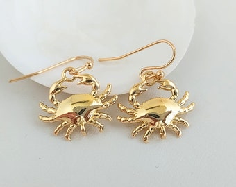 Gold Crab Earrings, Crab jewelry, Gold Crab Earrings