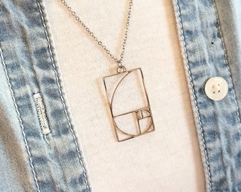 Silver Fibonacci Necklace, Square Fibonacci Necklace, Golden Ratio Necklace