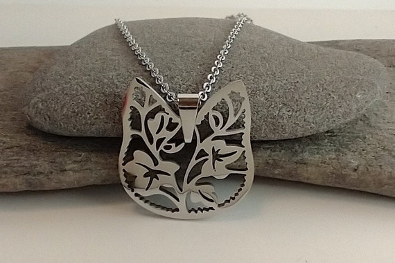 Floral Cat Necklace, Available in Silver or Gold, MN-F-CAT