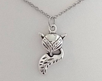 Sleepy Fox Necklace, Silver Fox Necklace, Fox Gift