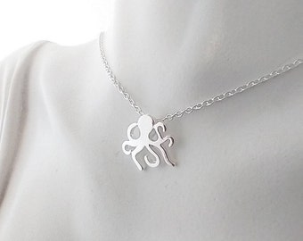 Tiny Octopus Necklace, Available in Silver or Gold, Cute Octopus Necklace