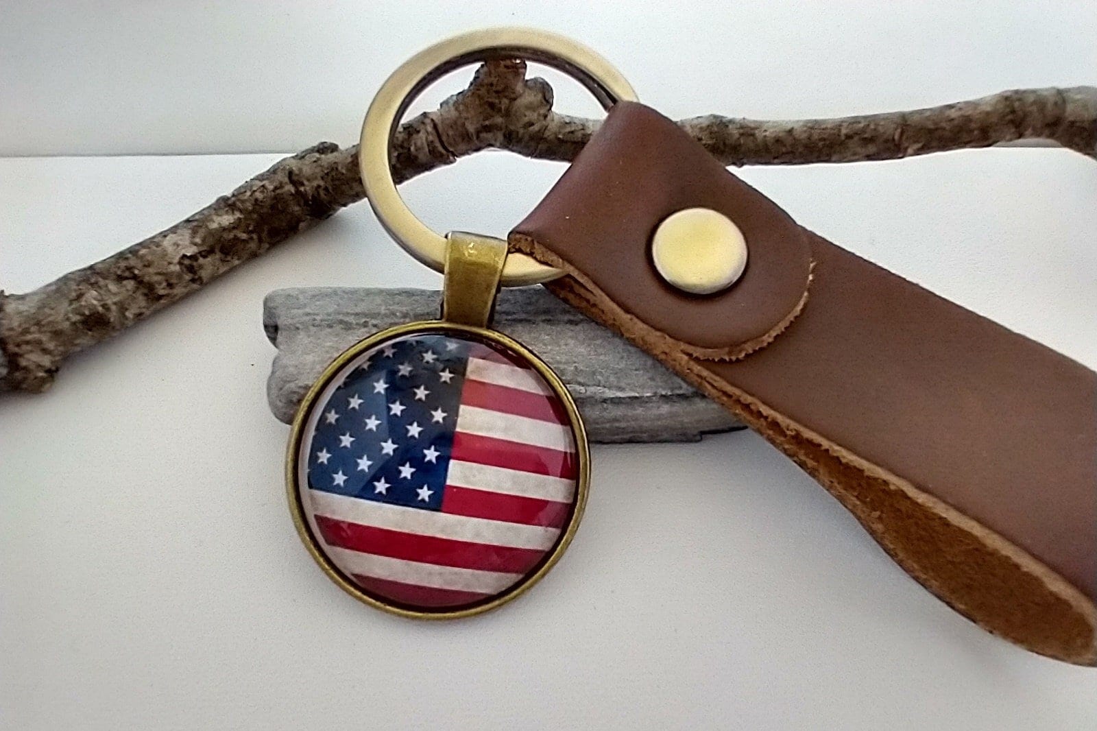 Leather Fob Keychain, List Prices Reflect MSRP, LKC-FLAG