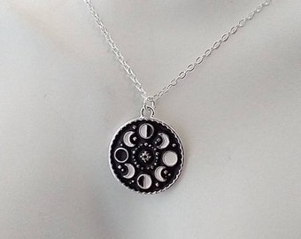 Personalizable Moon Phase Necklace, Celestial Pendant