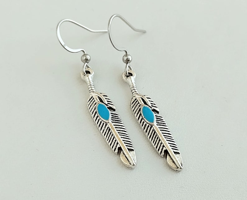 Southwest Feather Earrings, Simple Silver Feather Earrings image 3