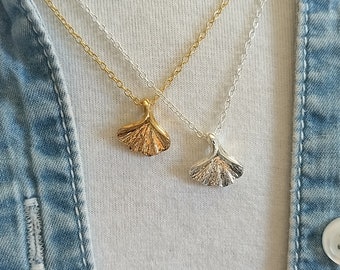 Delicate Ginkgo Necklace, Leaf Necklace,  Available in Silver or Gold