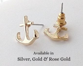 Anchor Studs, Silver Anchor Studs, Gold Anchor Studs, Rose Gold Anchor Studs, Anchor Earrings