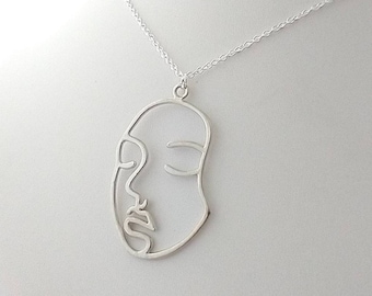 Face Silhouette Necklace, Minimalist Face Necklace, Picasso Necklace